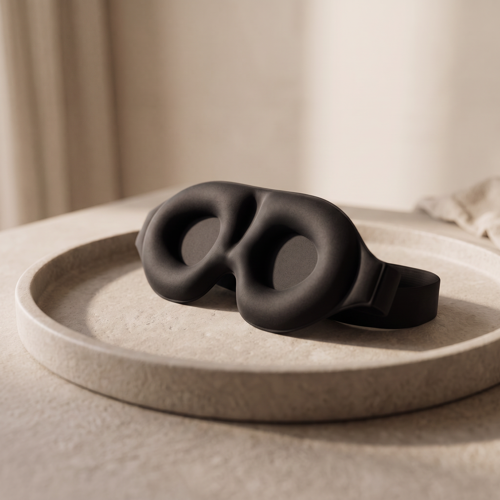 Colder Mornings sleep eye mask - close-up on ceramic tray