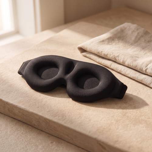 Colder Mornings sleep eye mask - lifestyle stone slab and linen