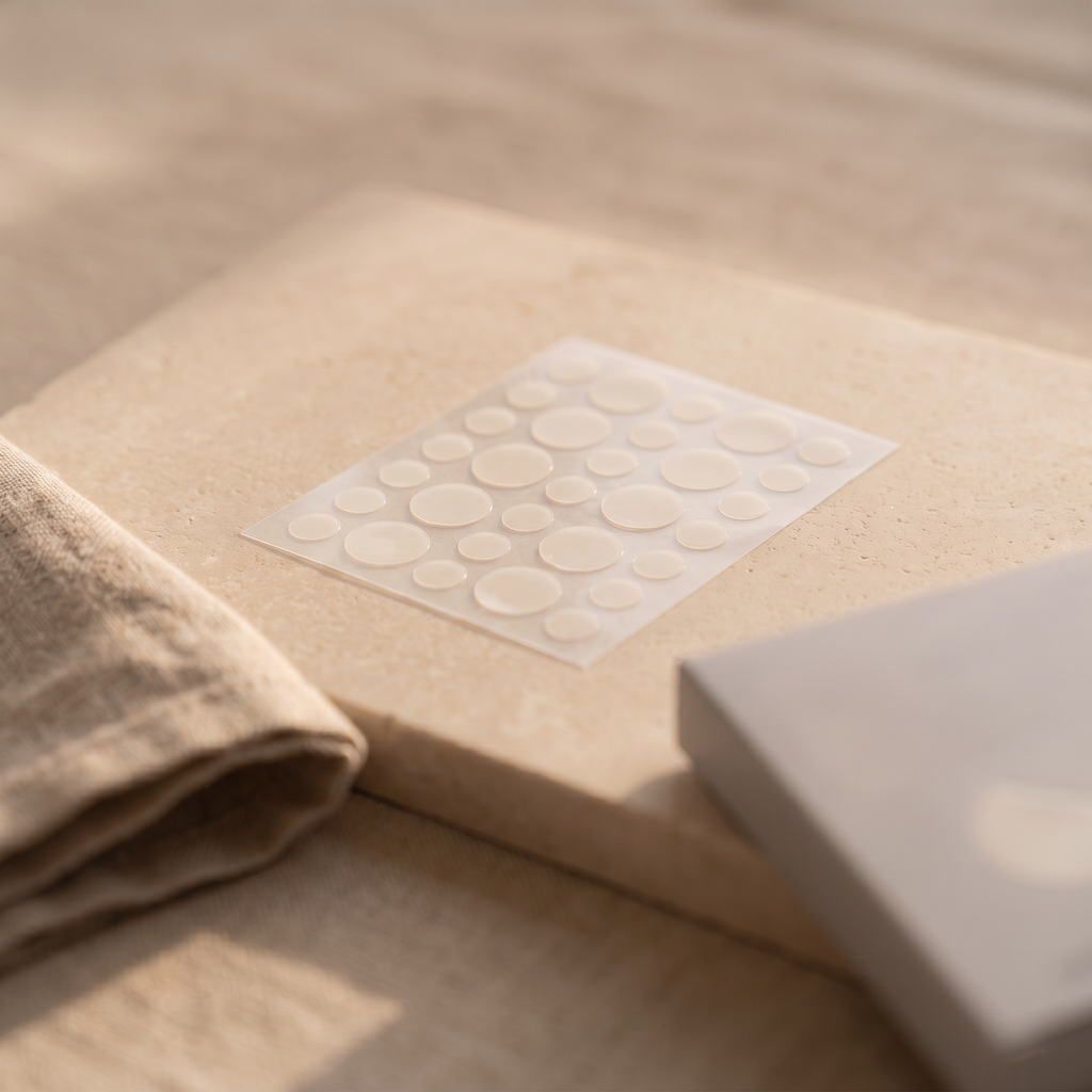Colder Mornings acne patch - lifestyle stone slab and linen